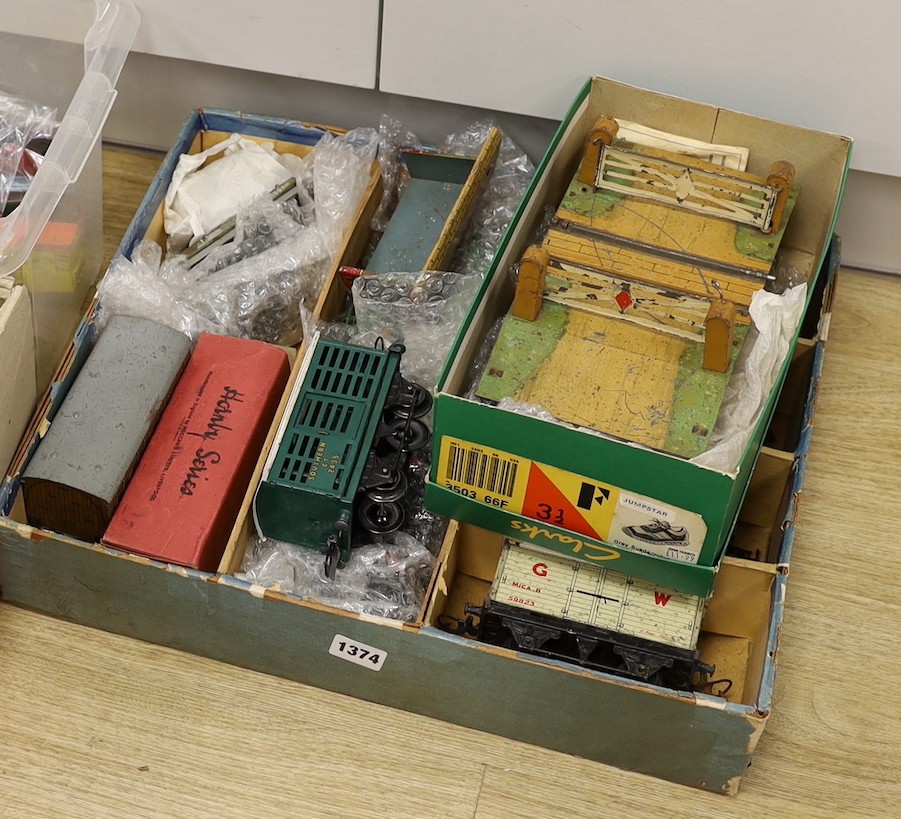 Pre and post war toys, Hornby gauge O goods wagons, Dinky Toys Trojan van, Chivers Jellies, and others